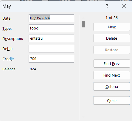 Data Entry Table